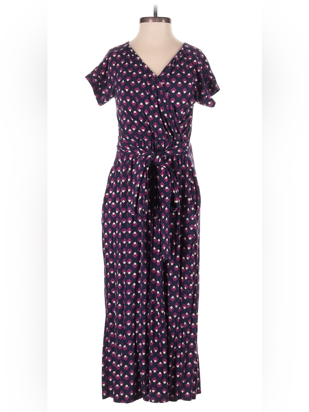 Latched Mama V-Neck Navy & Pink Printed Easy Access Nursing Wrap Maxi Romper